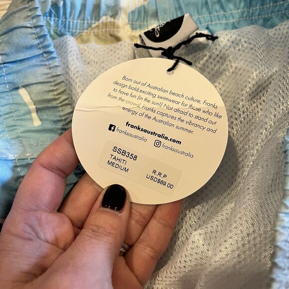 NWT Franks Swim Trunks Men's Blue Floral Tropical Tahiti Print Medium MSRP $89 - Picture 6 of 8